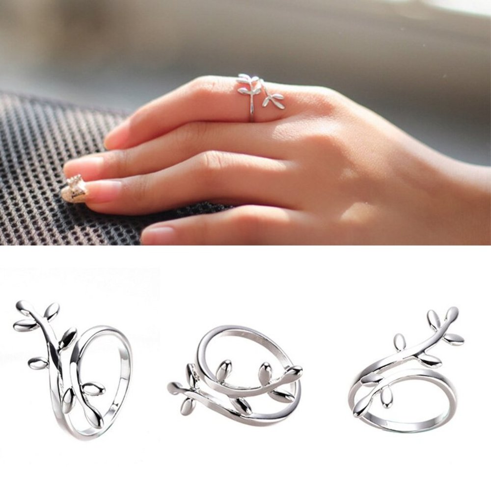 Olive Branch Ring, Twisted Silver Leaf Ring - image 4